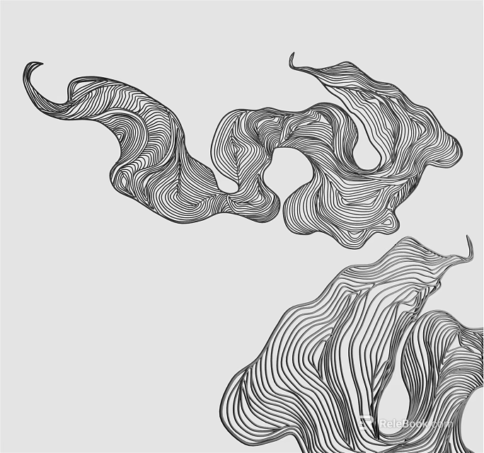 Modern Abstract Black and White Wavy Line Wall Decor Patterns for Interior 3d model 