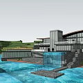Modern Detached Villa With Waterfront View Large Windows And Boat Nearby