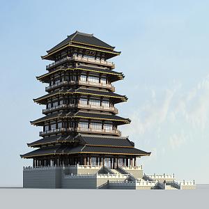 Chinese-style ancient built pavilion 3d model