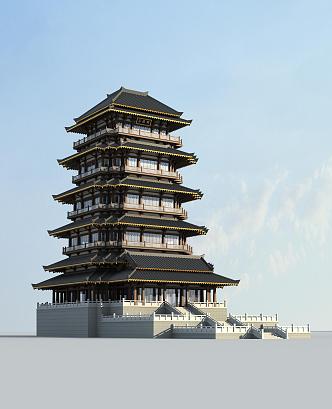 Chinese-style ancient built pavilion 3d model