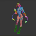 Game and Movie Character With Blonde Pigtails Blue Bodysuit Lightning Patterns Red Gloves And Boots