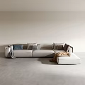 Light Gray L Shaped Sectional Sofa With Decorative Pillows Throw Blanket And Ottoman 3d model