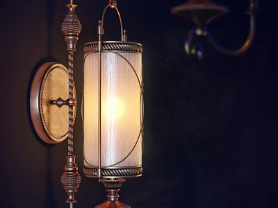 Classic Wall Lamp With Ornate Metal Bracket And Translucent Linen Shade Emitting Warm Glow 3d model