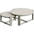 Round Marble Top Coffee Table With Wooden Frame Nested Modern Two Piece Design 3d model