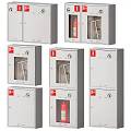 Fire Equipment Cabinets With Fire Extinguishers And Hoses In Various Red And White Styles