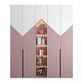 Cute Kids Bookcase Interior Design With Pink Gray White Colors Star Patterns And House Models