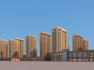 Modern High Rise Residential Buildings With Blue Sky And Square Front 3d model