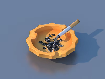 Orange Petal Shaped Ashtray With Cigarette And Ash For Home Use 3d model