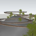 Modern Spiral Wooden Walkway Design With Trees And Open Outdoor Space