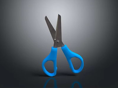 Blue Handled Scissors With Sharp Metal Blades Isolated On Dark Surface 3d model