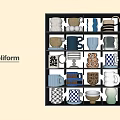 Various Modern Designed Cups Organized On Poliform Black Grid Shelf 3d model
