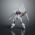 White Gundam Robot Figure With Multiple Weapons And Wing Like Equipment In Standing Stance