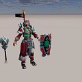 Elaborately Armored Game Movie Character With Weapon Shield And Smoke Effects