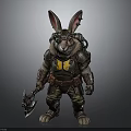 Armored Rabbit Character In Tactical Outfit With Mechanical Armor Goggles And Weapon