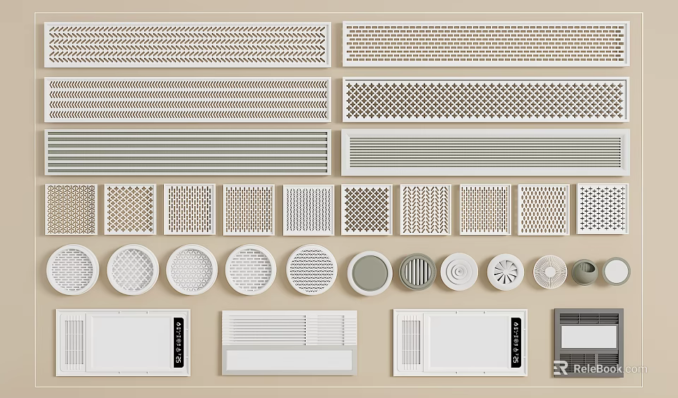 Air Conditioner Vents in Various Designs Including Round Square and Linear Styles 3d model 