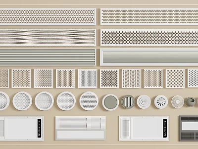 Air Conditioner Vents in Various Designs Including Round Square and Linear Styles 3d model