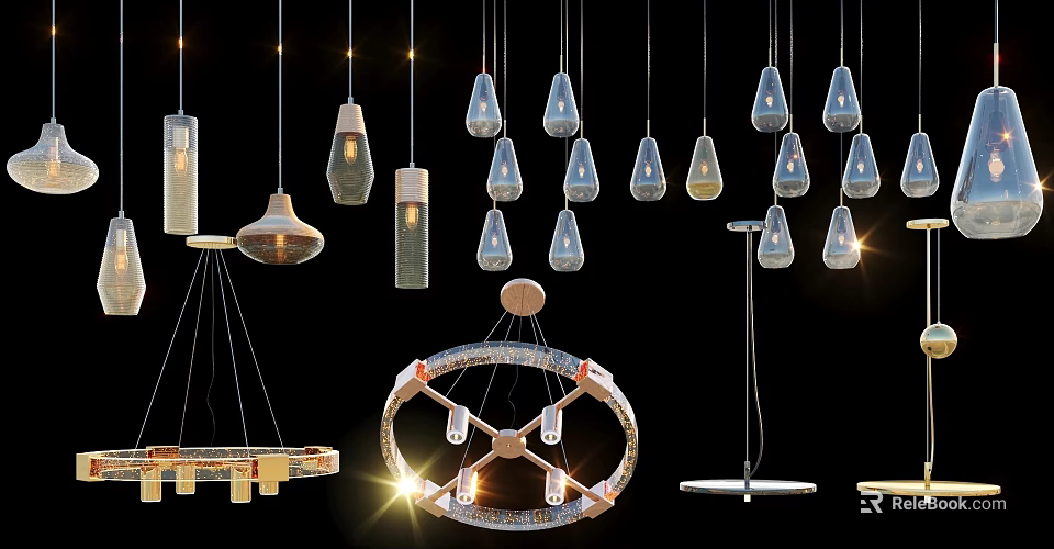 Creative Modern Chandelier Designs With Glass Metal And Unique Pendant Light Styles 3d model 