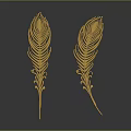 Pair of Golden Bird Feather Decorative Accessories With Shiny Elegant Design