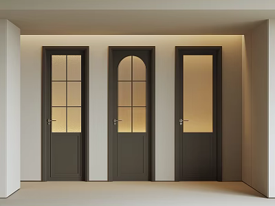 Modern Dark Swing Doors With Glass Panels And Arch Top Design For Contemporary Interior Spaces 3d model
