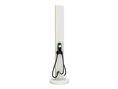 Public Charging Station With White Pole Mounted Design And Charging Cable 3d model