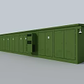 Green Industrial Modular Equipment Enclosure With Long Rectangular Structure And Multiple Panel Doors 3d model
