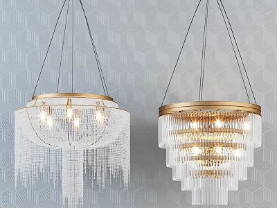 Illuminated Hanging Crystal Chandeliers With Gold Frames For Elegant Modern Interior Decor 3d model