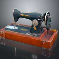 Vintage Sewing Machine With Wooden Base And Decorative Patterns On Black Body