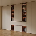 Modern Light Colored Built in Bookcase With Shelves Books And Decorative Items