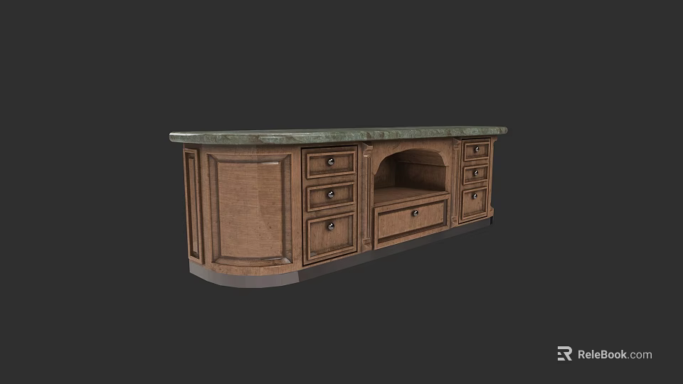 Traditional Wooden Entryway Side Cabinet with Marble Countertop and Storage Drawers 3d model 