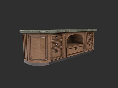 Traditional Wooden Entryway Side Cabinet with Marble Countertop and Storage Drawers 3d model