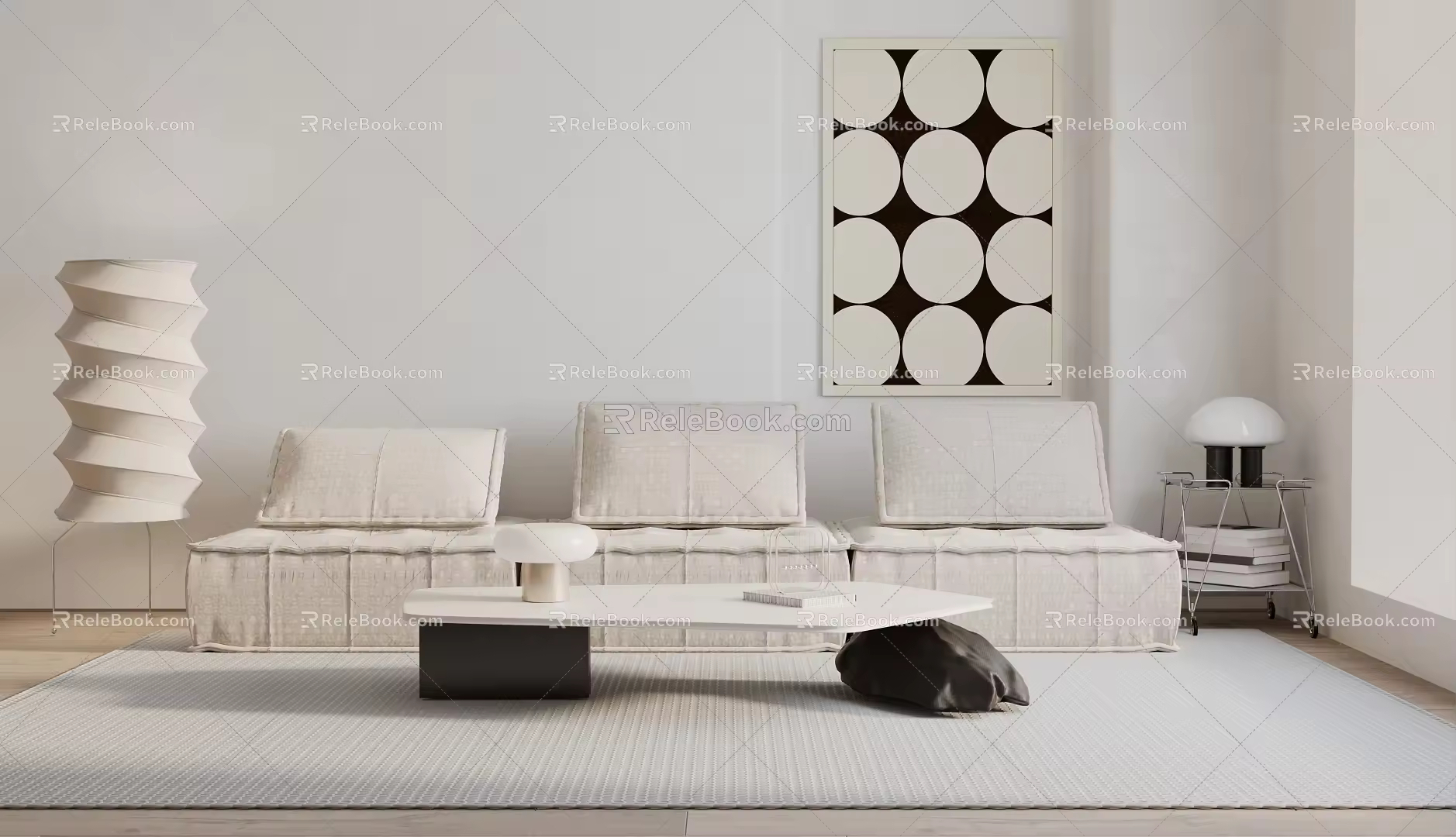 Modern Three-Seat Sofa Combination 3d model
