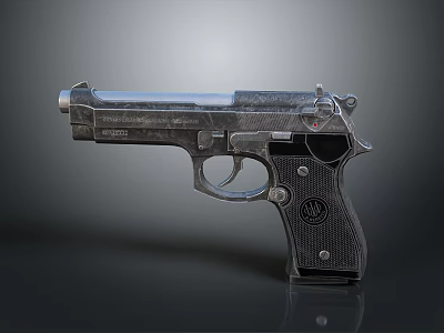 Classic Metallic Pistol With Detailed Grip Trigger And Textured Surface 3d model
