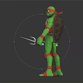 Green Ninja Turtle Character With Red Headband Sai Weapons And Shell Armor 3d model