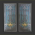 Two Decorative Doors With Blue Gold Eagle Motifs And Intricate Geometric Patterns 3d model
