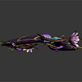 Fantasy Character's Decorative Bow With Purple Green Vines Flower And Gems