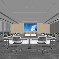 Modern Conference Room Interior With Long Table Ergonomic Chairs And Large Wall Screen 3d model