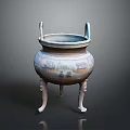 Traditional Bronze Tripod Sculpture With Ornate Carved Patterns Double Handles And Inscriptions
