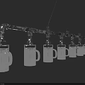 Industrial Style Chandelier With Metal Pipe Structure And Transparent Glass Mug Lampshades