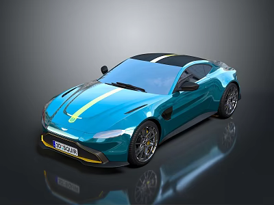 Modern Blue Sports Car Featuring Yellow Stripe And Black Roof Design 3d model