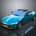 Modern Blue Sports Car Featuring Yellow Stripe And Black Roof Design