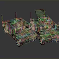 Two Military Green Camouflage Tanks With Antennas And Weapon Equipment