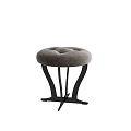Round Gray Cushioned Ottoman With Black Metal Base And Modern Minimalist Design