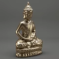 Golden Seated Buddha Sculpture With Intricate Carved Details And Decorative Base