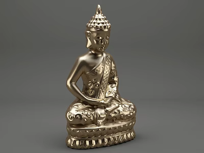 Golden Seated Buddha Sculpture With Intricate Carved Details And Decorative Base 3d model
