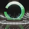 Green Circular Neon Light Ornament Decoration Set With Metal Railings And Reflective Base