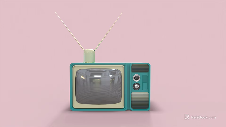 Vintage Turquoise Television Featuring Antennas on Pink Background with Classic Design 3d model 