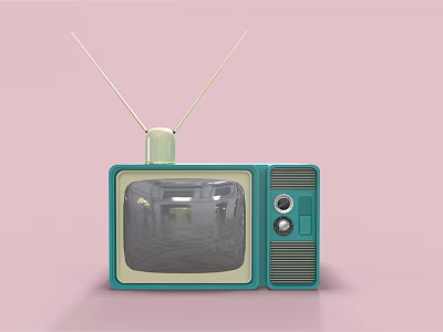 Vintage Turquoise Television Featuring Antennas on Pink Background with Classic Design 3d model
