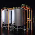 Large Industrial Storage Tanks With Orange Metal Frames Ladders And Pipes For Industry