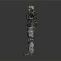 Military Soldier In Camouflage Uniform Standing With Arms Outstretched And Tactical Gear