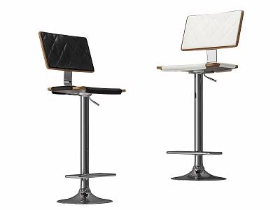 Black And White Bar Stools With Quilted Leather Seats And Metal Base 3d model